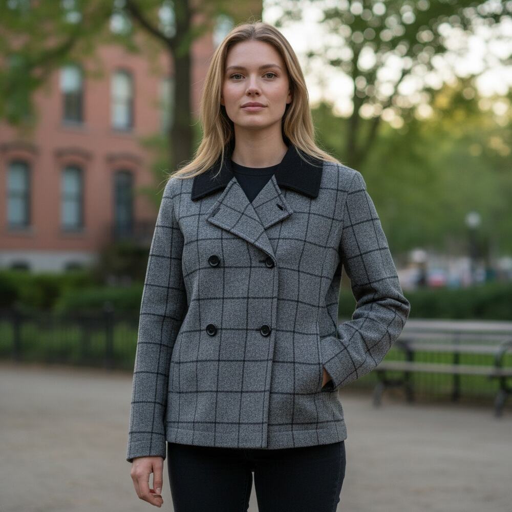 Alexandra Bartlett Jacket Gray/Black Medium 100% Wool Blazer Old Money Luxury